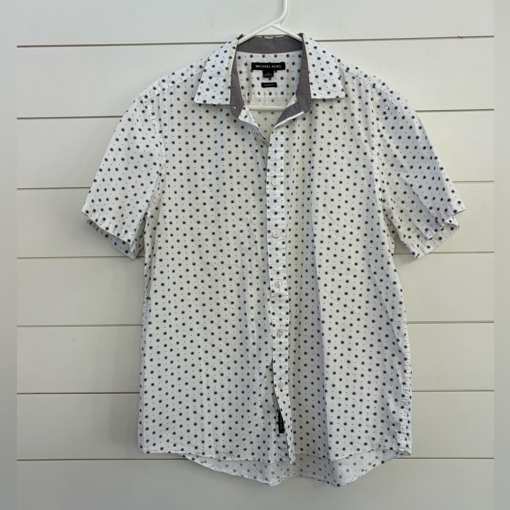 Michael Kors White Shirt with Black Patterned Design